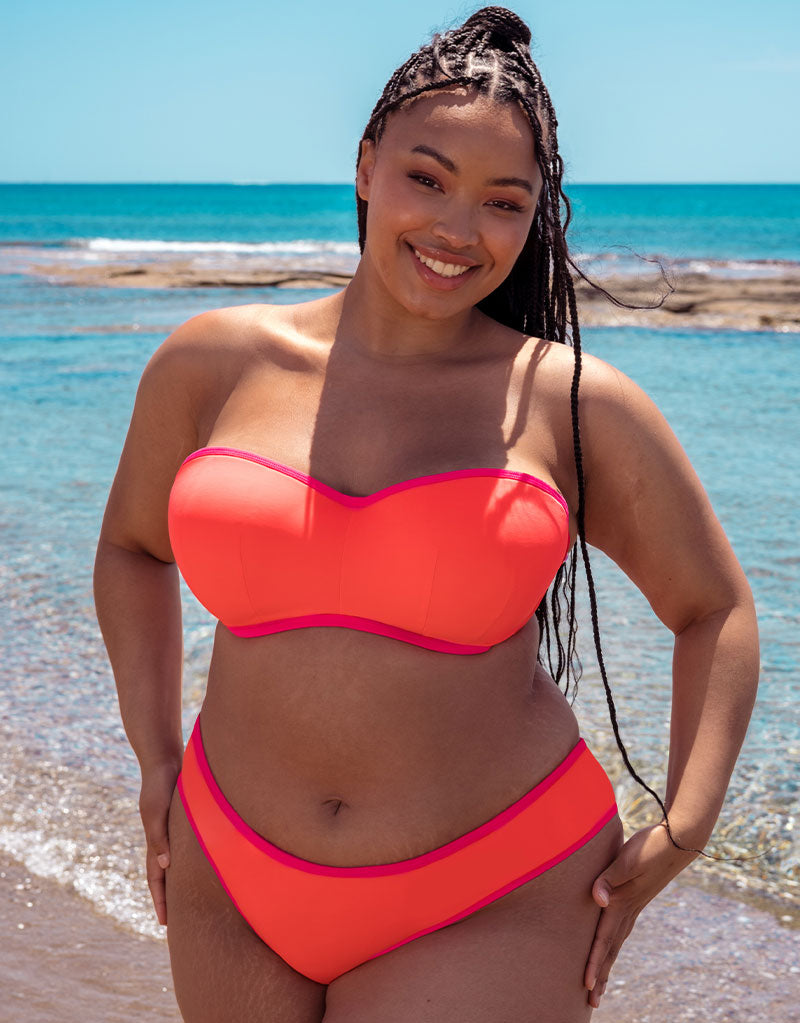 Curvy Kate Minimalist Bandeau Strapless Multiway Bikini Top Coral/Pink