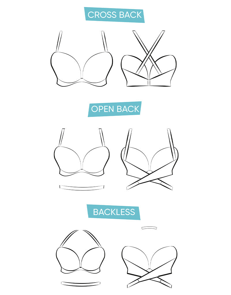 An illustration of ways to wear our Curvy Kate SuperPlunge Multiway Bra