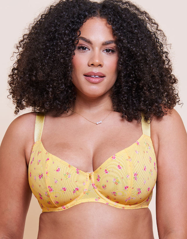 Curvy Kate Cool Cat Scooped Multiway Balcony Bra Yellow Floral