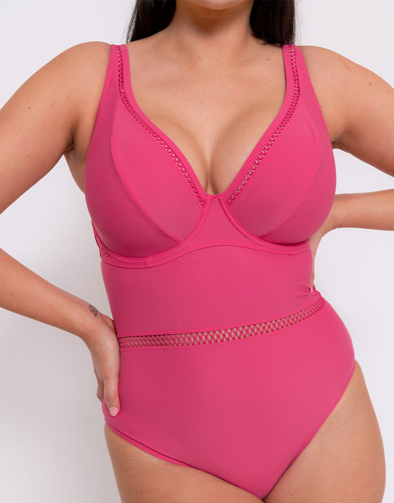 Curvy Kate First Class Multiway Plunge Swimsuit Pink Curvy Kate UK
