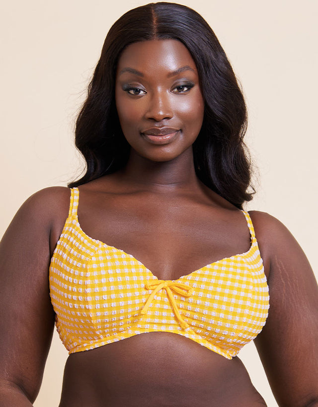 Curvy Kate Holiday Check Scooped Balcony Bikini Top Sunshine Yellow
