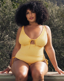 Curvy Kate Holiday Check Non Wired Swimsuit Sunshine Yellow