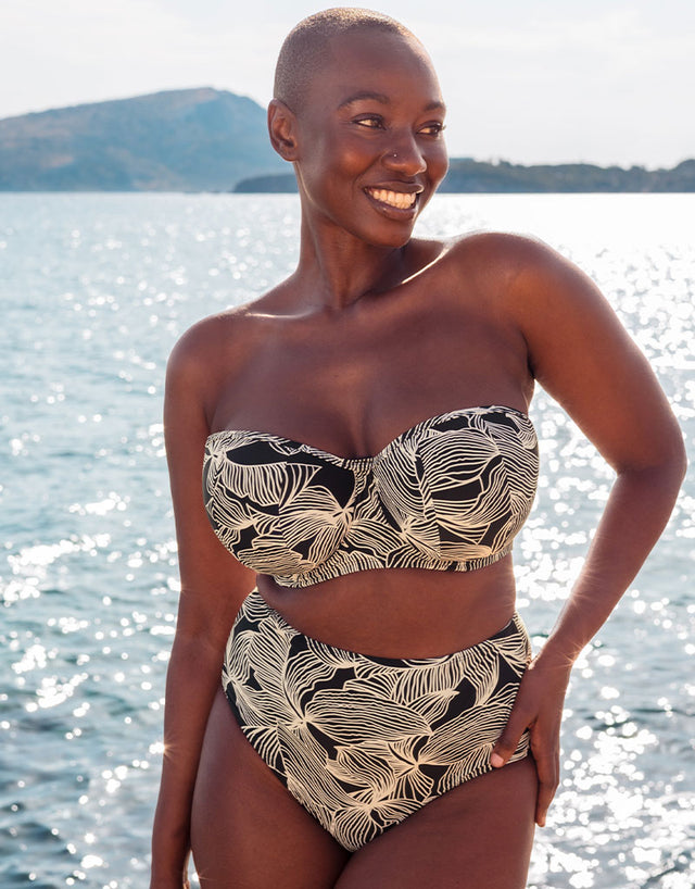 Curvy Kate Ripple Reef Bandeau Bikini Top Black Print