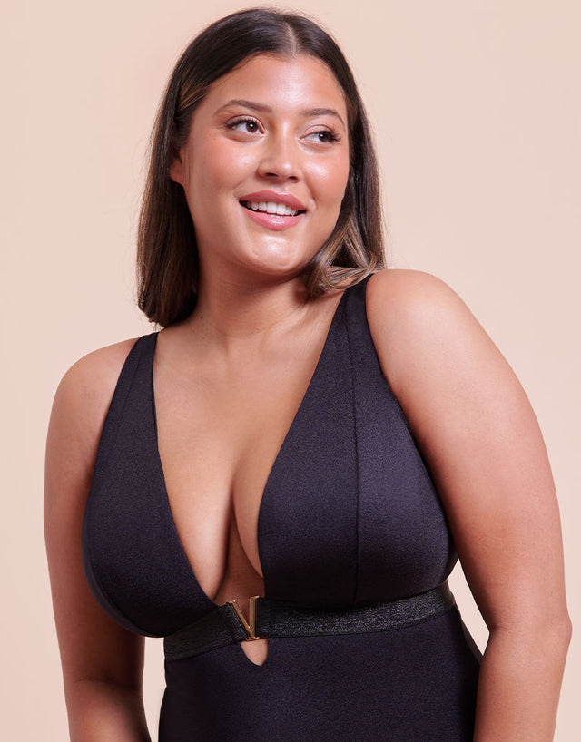 Curvy Kate Siren Seas Non-Wired Plunge Swimsuit Black
