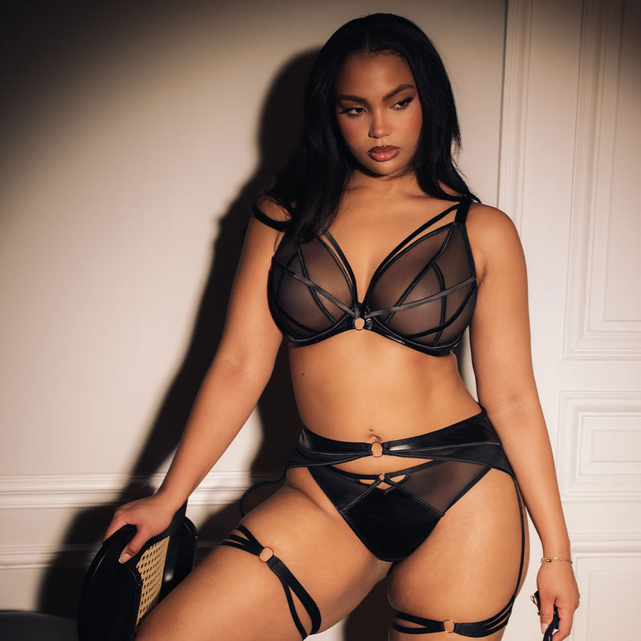 Scantilly Scandal Sheer Mesh Strappy Plunge Bra Black