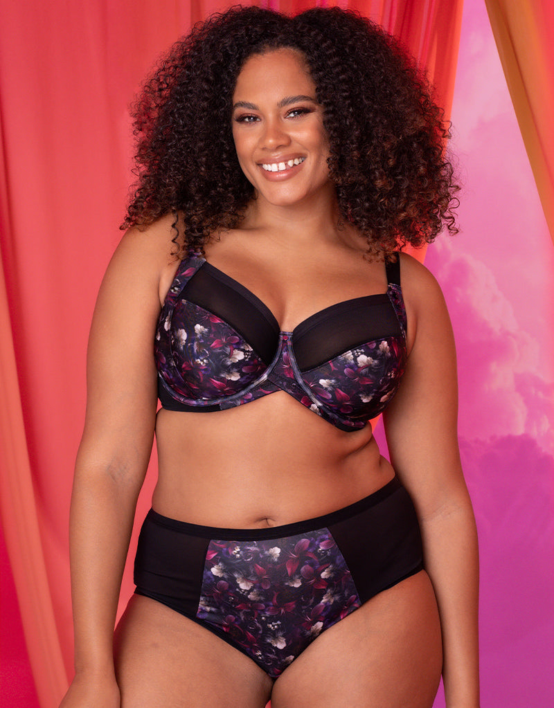 Curvy Kate WonderFully Full Cup Side Support Bra Black Floral