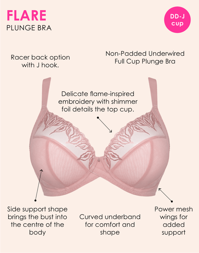 Curvy Kate Flare Full Cup Plunge Side Support Bra Rose Sparkle