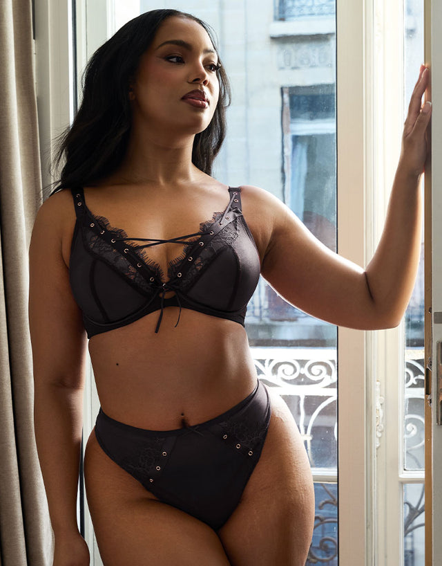 Scantilly Laced Up High Waist Thong Black